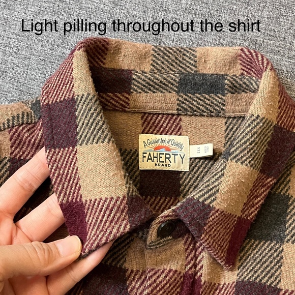 Faherty Legend Flannel Button Down Sweater Shirt - Men's Size M - Tan - Picture 11 of 12